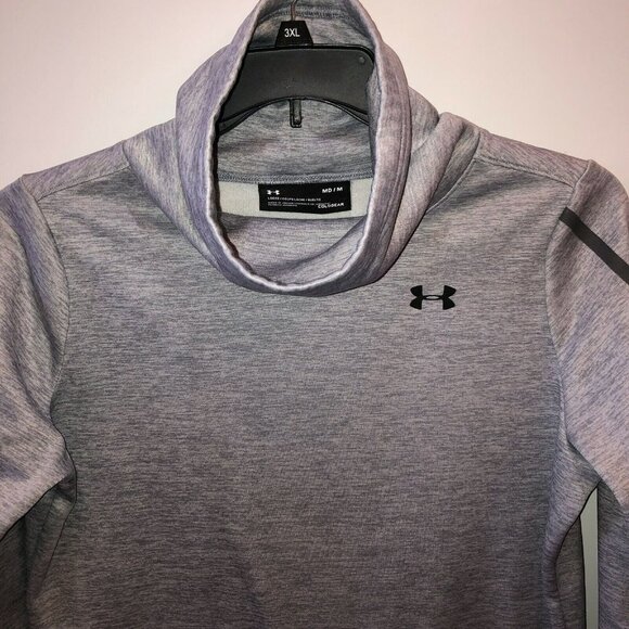 Under Armour Women Medium Gray Loose Fit Pullover Coldgear Sweatshirt Thumbholes - Picture 4 of 11